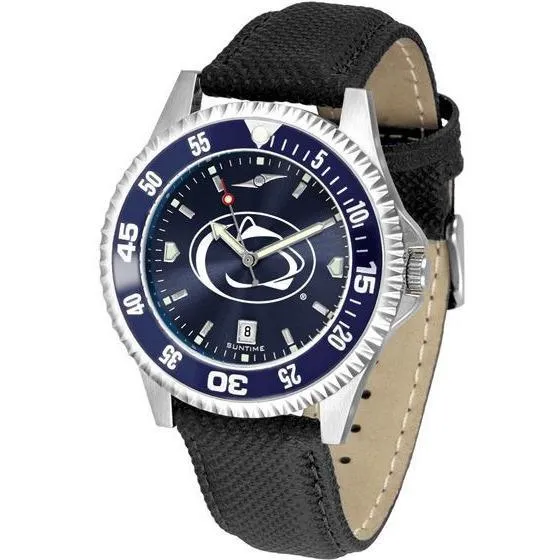 Penn State Nittany Lions Mens Competitor Ano Poly/Leather Band Watch w/ Colored Bezel