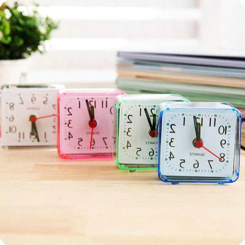 Portable Square Small Bed Alarm Clock Mini Travel Quartz Beep Clock Children Student Desk Bedside Desk Table Alarm Clocks Home