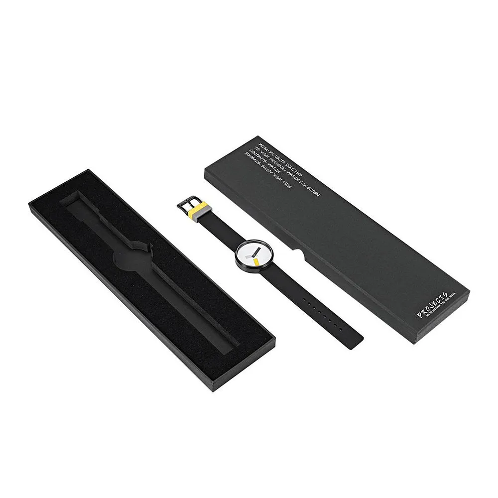 Projects Unisex Stainless Steel Case Black Silicone Strap White Dial Black Watch - 7296BS