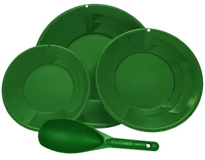Prospectors Gold Panning Starter Kit for Kids or Adults with 3 Different Size Gold Pans with Dual Riffles, Pay Dirt Sand Scoop; Basic Gold Prospecting Kit