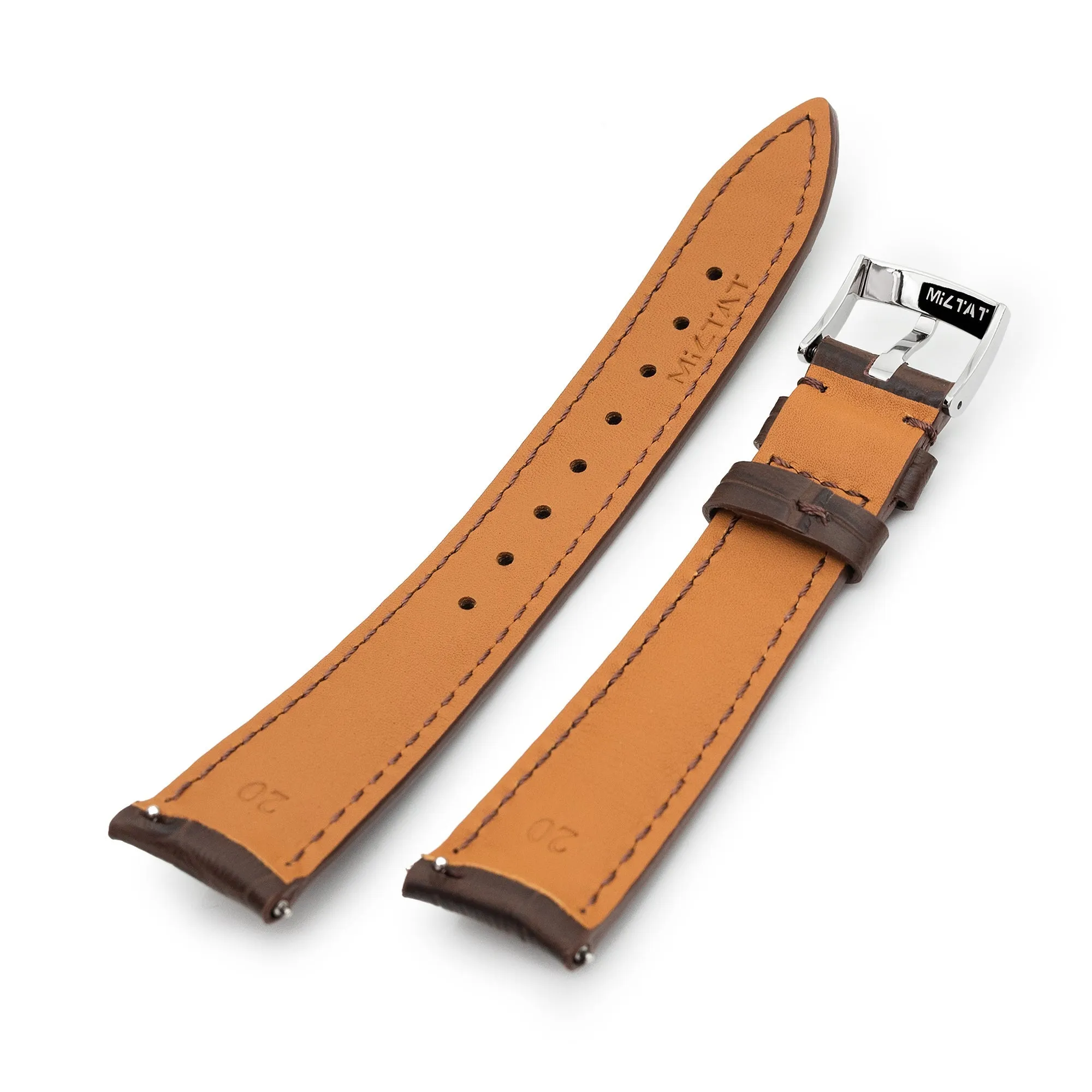 Q.R. 20mm Brown CrocoCalf (Italian Croco Grain) , Semi-curved Watch Band