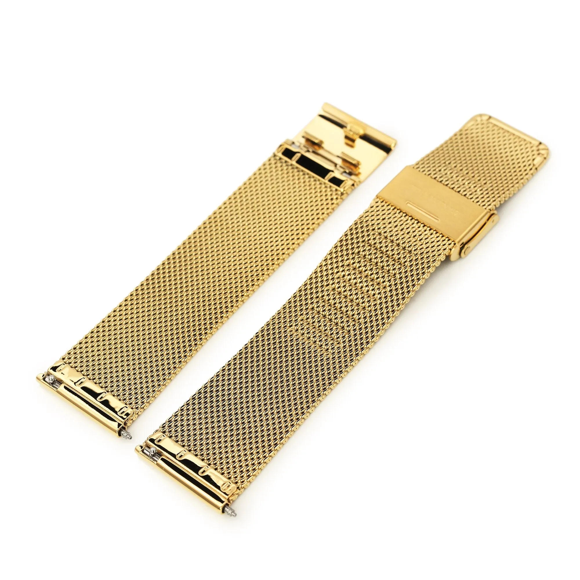 Quick Release Classic Superfine Mesh Watch Band, 18mm, 19mm, 20mm or 22mm, Full IP Gold