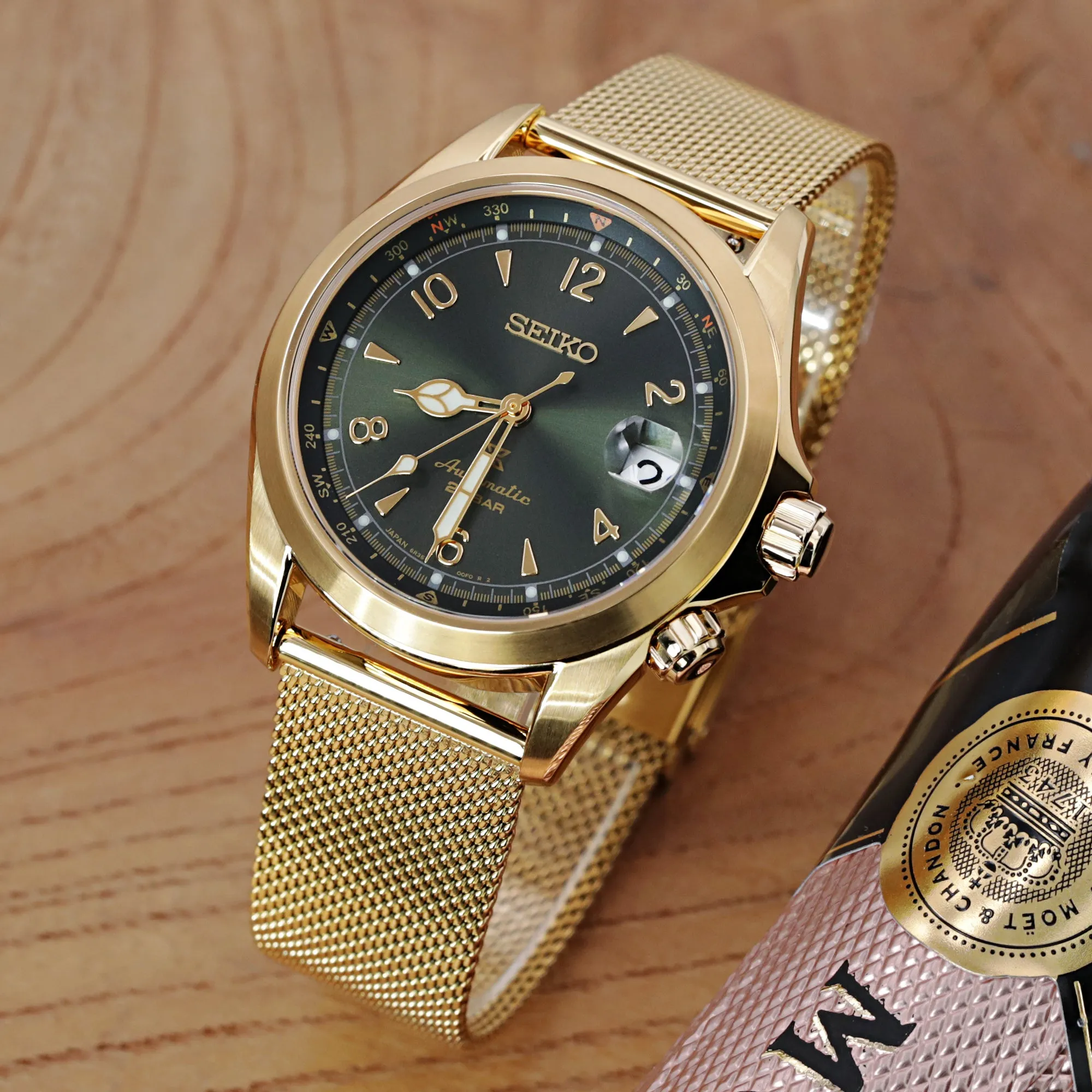 Quick Release Classic Superfine Mesh Watch Band, 18mm, 19mm, 20mm or 22mm, Full IP Gold