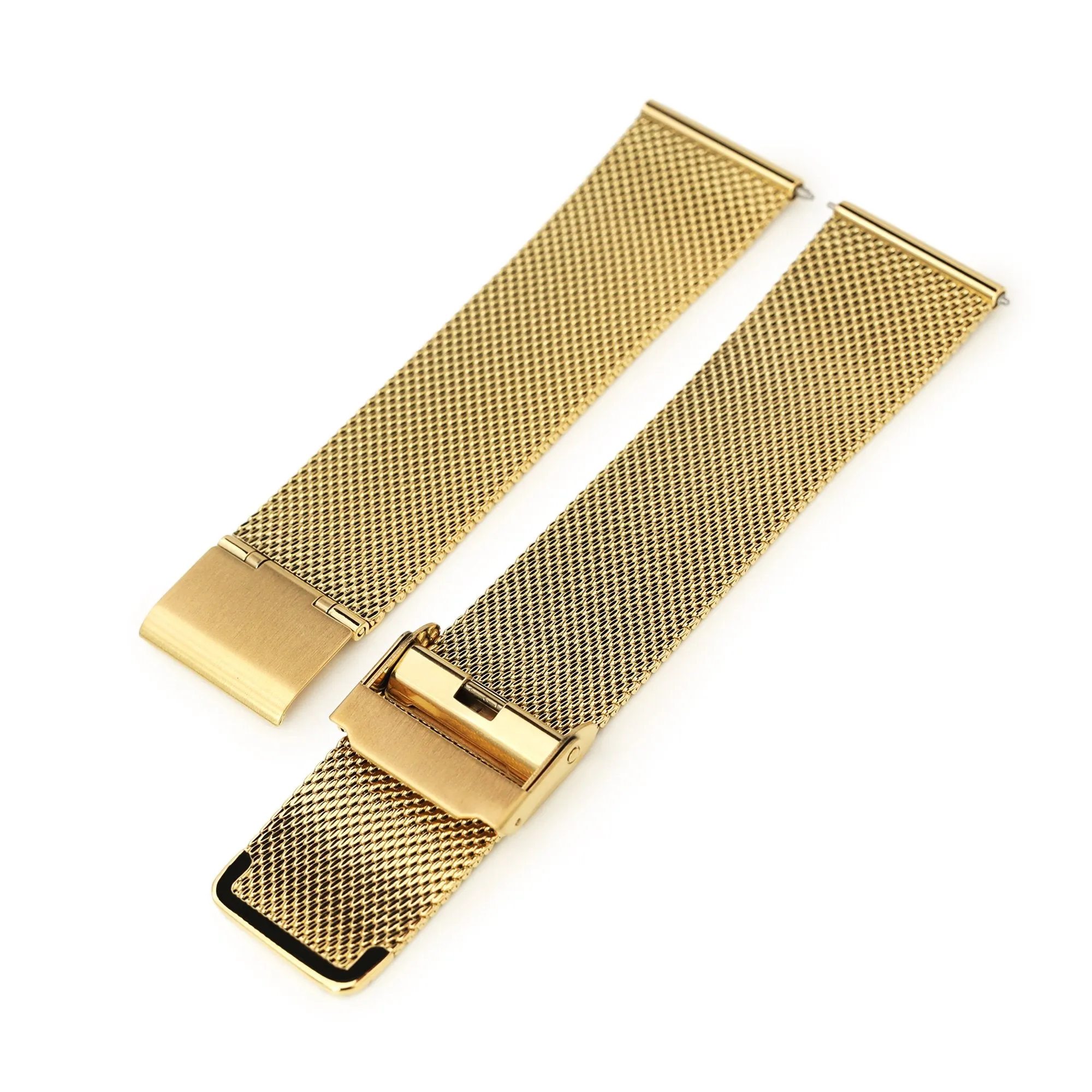 Quick Release Classic Superfine Mesh Watch Band, 18mm, 19mm, 20mm or 22mm, Full IP Gold