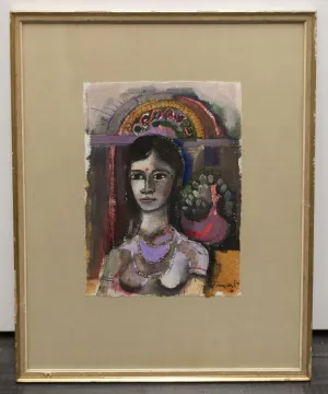 "Portrait of Woman" Colorful Gouache and Ink Portrait C.1959 - $4K APR w/ CoA!