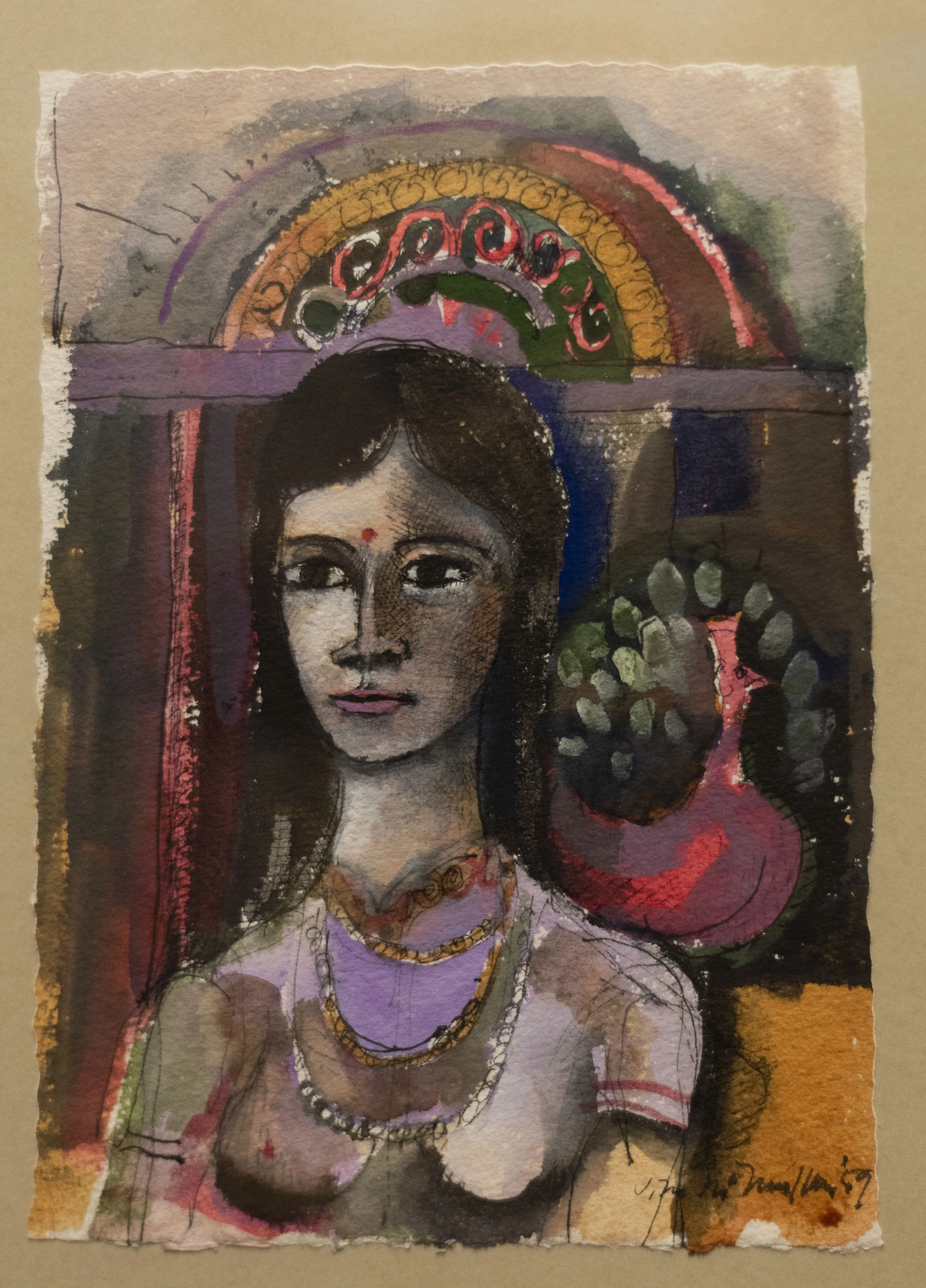 "Portrait of Woman" Colorful Gouache and Ink Portrait C.1959 - $4K APR w/ CoA!