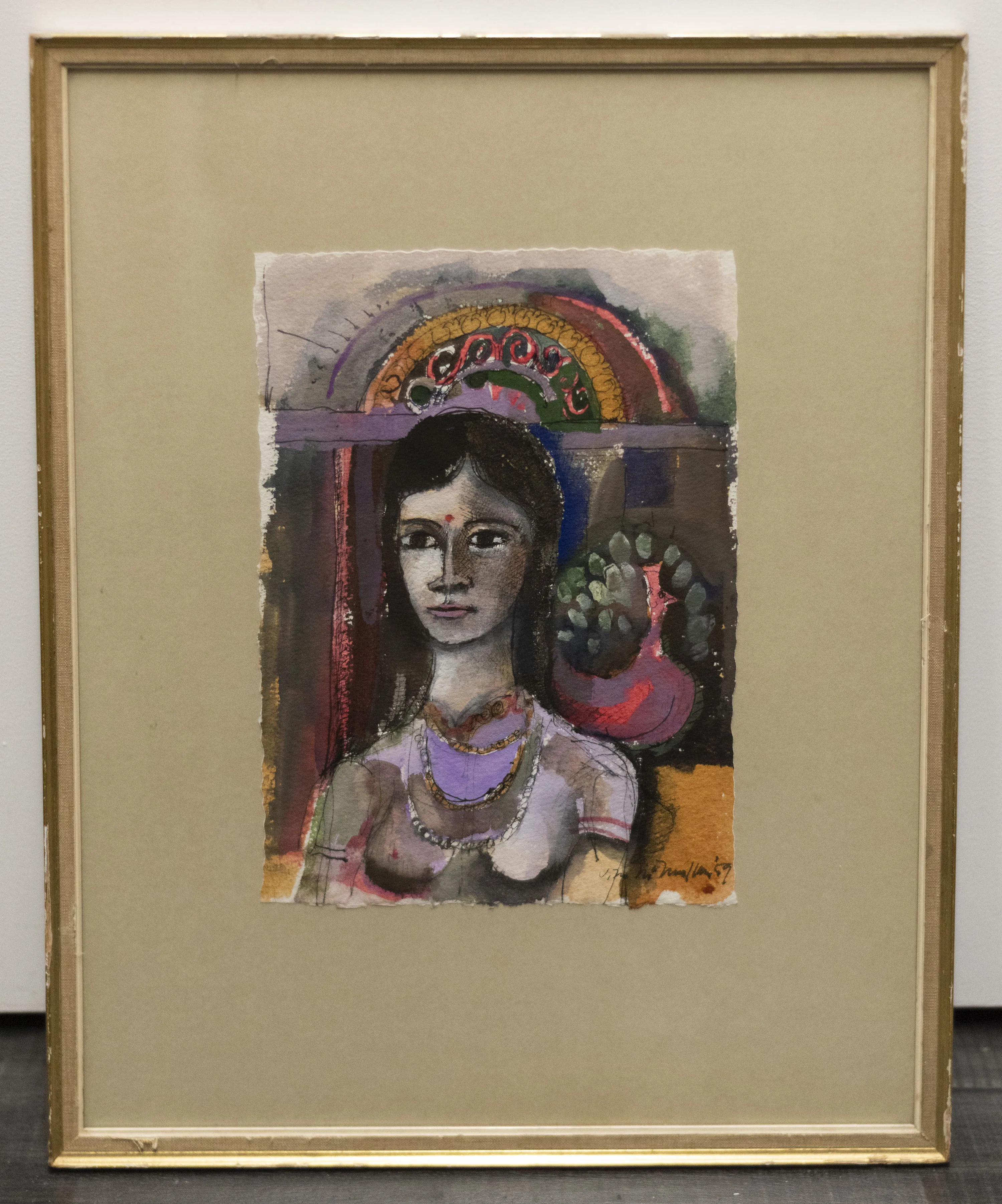 "Portrait of Woman" Colorful Gouache and Ink Portrait C.1959 - $4K APR w/ CoA!