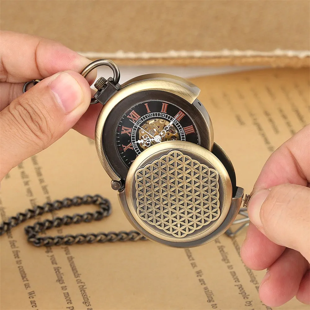 Retro Bronze Mechanical Pocket Watch / Creative Pendant Clock with Roman Numeral Display
