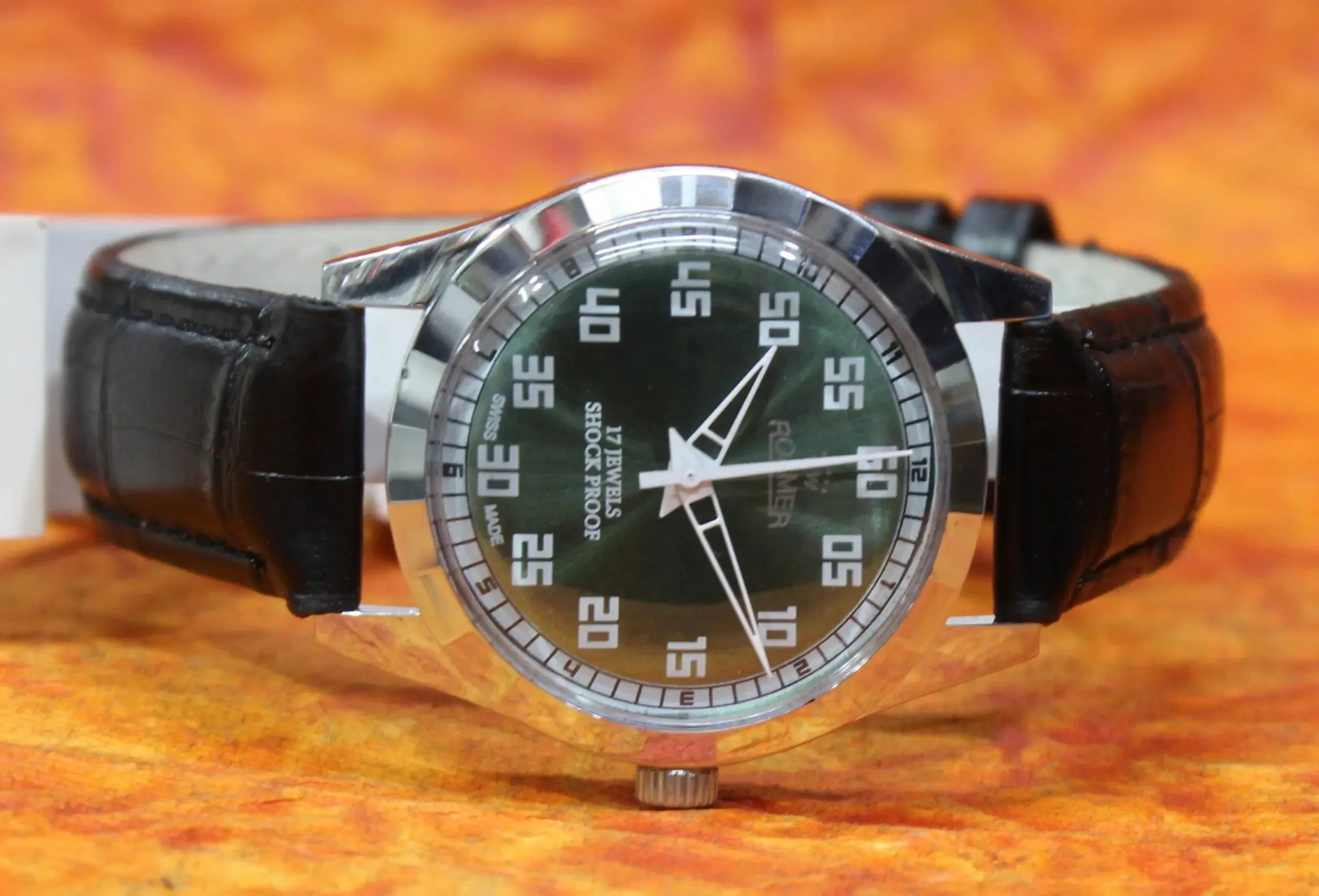 Roamer Vintage 17 Jewels FHF ST96 Mechanical Hand Winding Swiss Made Black Dial Wristwatch