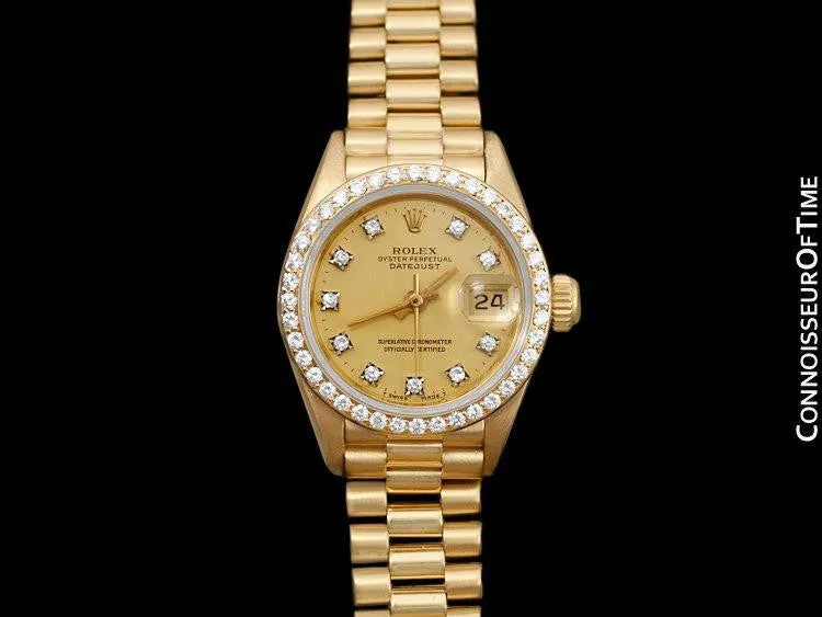 Rolex Ladies President Datejust Crown Collection, 69138 - 18K Gold & Factory Diamonds