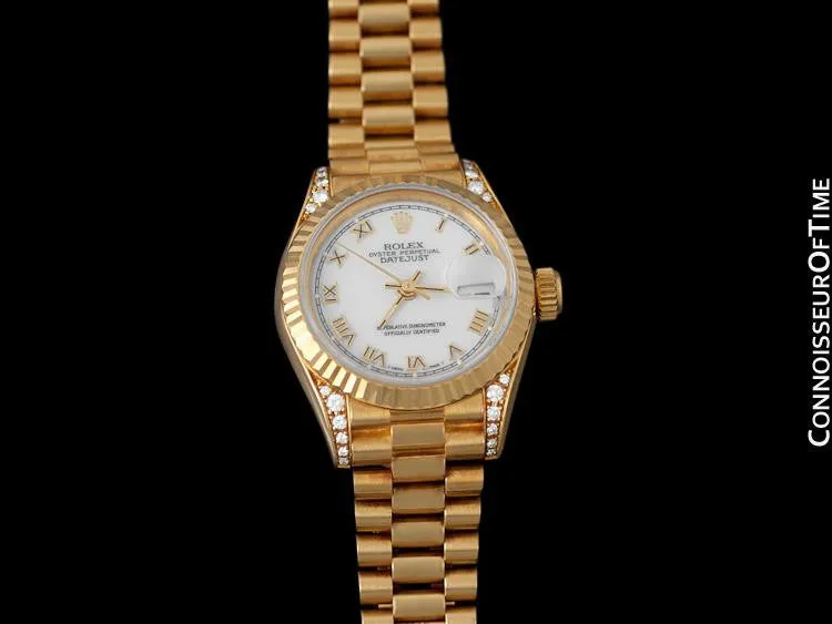 Rolex Ladies "Crown Collection" President with Papers, Ref. 69238 - 18K Gold & Factory Diamonds
