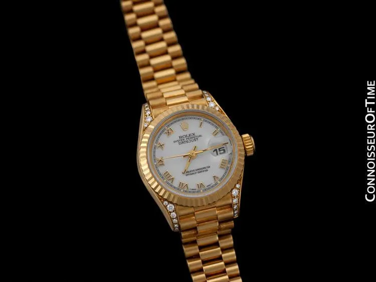 Rolex Ladies "Crown Collection" President with Papers, Ref. 69238 - 18K Gold & Factory Diamonds