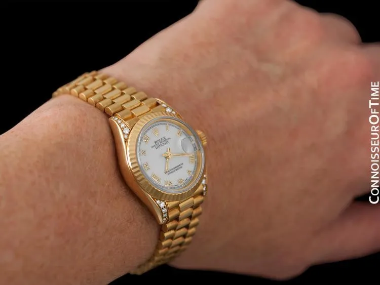 Rolex Ladies "Crown Collection" President with Papers, Ref. 69238 - 18K Gold & Factory Diamonds