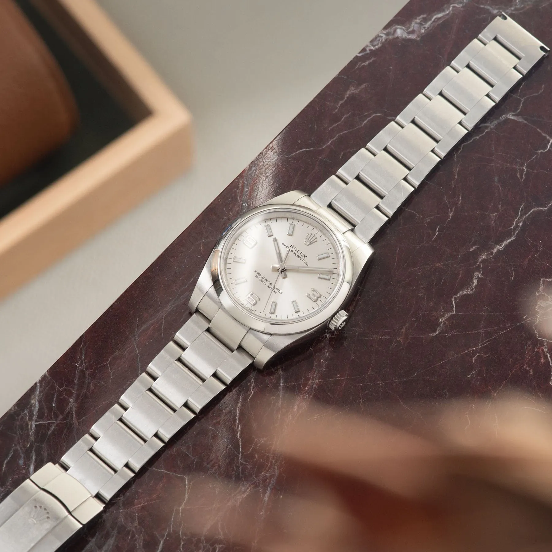 Rolex Oyster Perpetual Silver 369 Dial 114200 with Papers