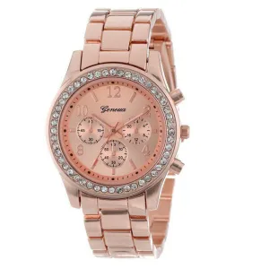 Sanwony Faux Chronograph Quartz Plated Classic Round Ladies Women Crystals Watch