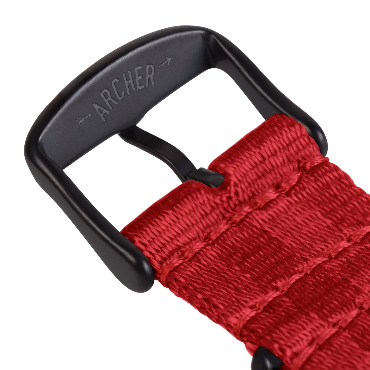 Seat Belt Nylon Military Style Watch Band - Red, Black Hardware