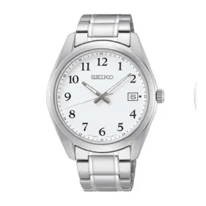 Seiko Men's White Dial Silver Band Stainless Steel Quartz Watch - SUR459