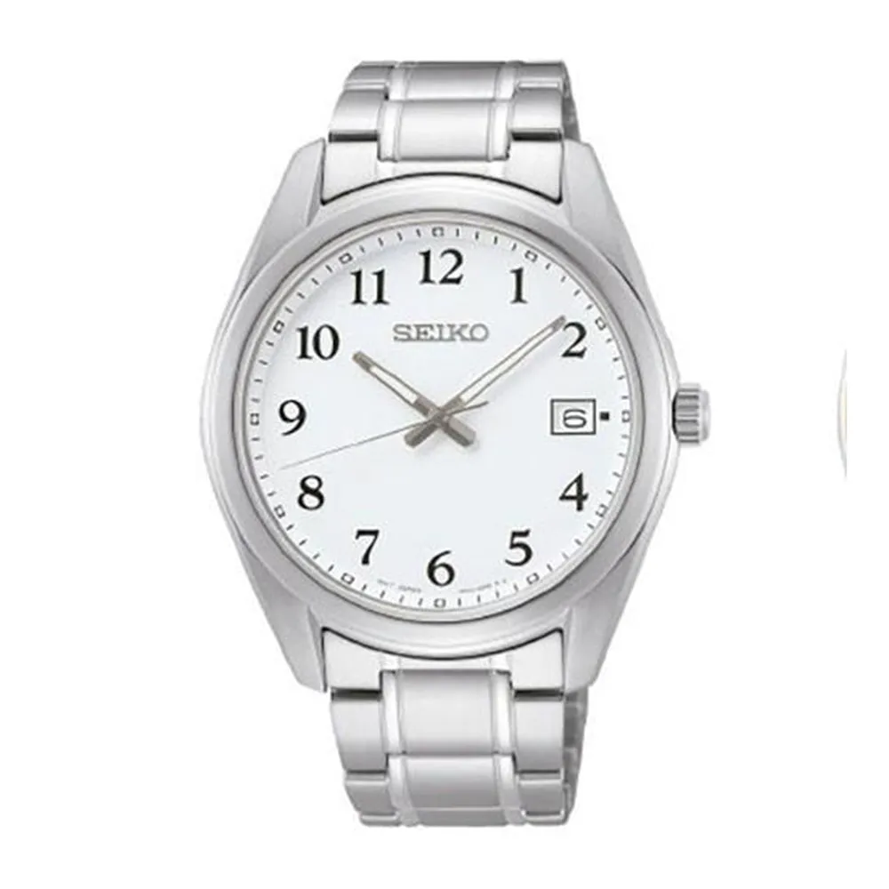 Seiko Men's White Dial Silver Band Stainless Steel Quartz Watch - SUR459
