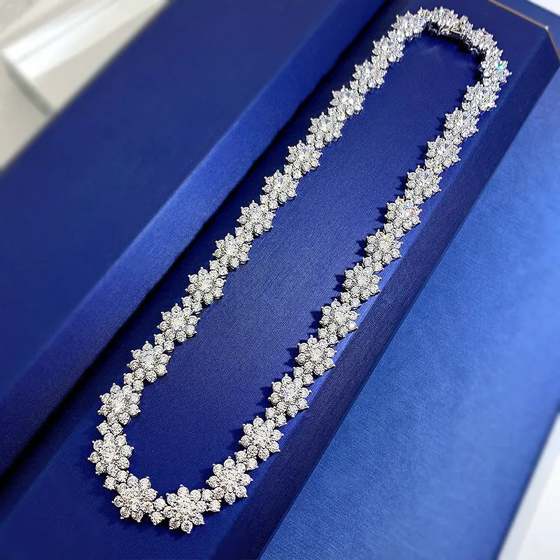 Silver High Carbon Diamond Sunflower Necklace