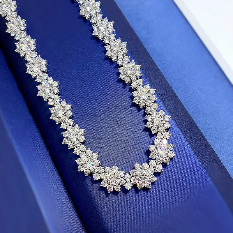 Silver High Carbon Diamond Sunflower Necklace