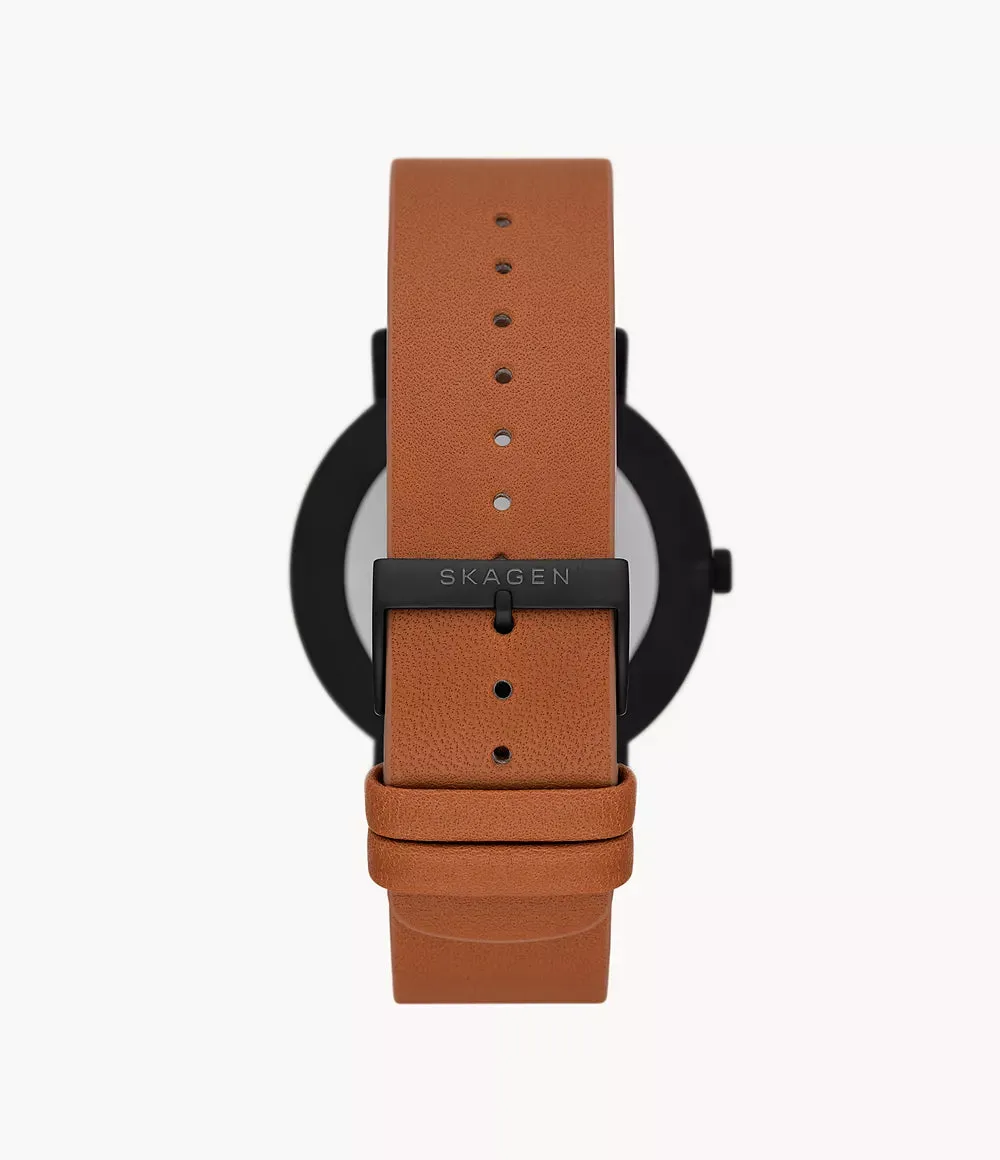 Skagen Black Gents Sub-Second Window Tan Leather Watch