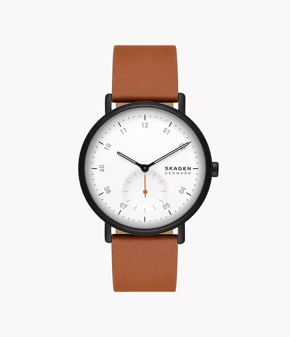 Skagen Black Gents Sub-Second Window Tan Leather Watch