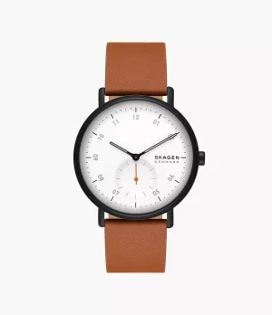 Skagen Black Gents Sub-Second Window Tan Leather Watch