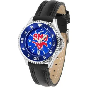 Southern Methodist Mustangs Ladies Competitor Ano Poly/Leather Band Watch w/ Colored Bezel