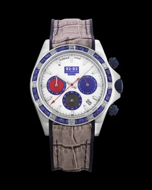 Star Wars R2-D2 GR02-A12D1 (Silver/White) with White/Blue Crystal and Grey Rubber Leather Strap