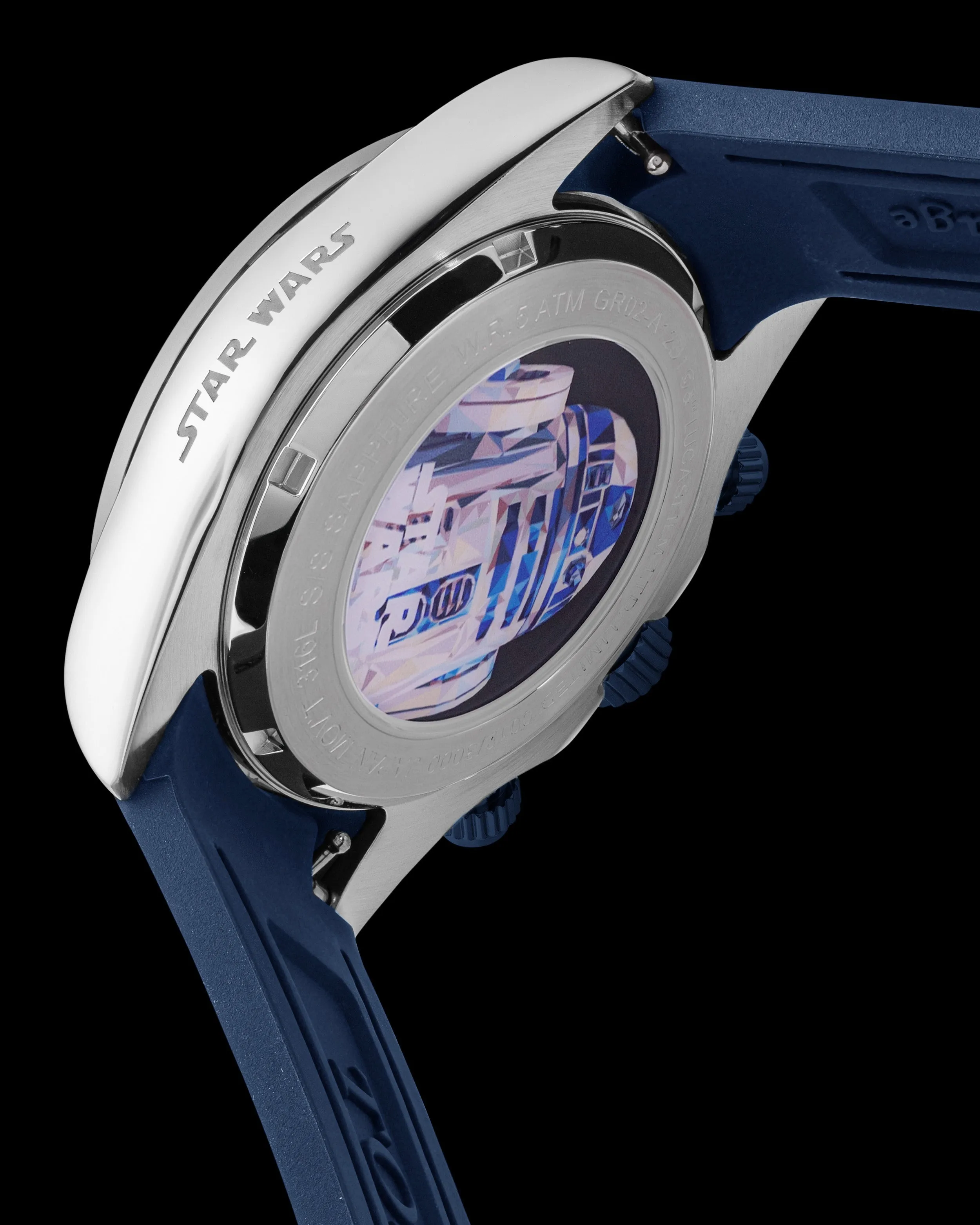 Star Wars R2-D2 GR02-A12D1 (Silver/White) with White/Blue Crystal and Grey Rubber Leather Strap