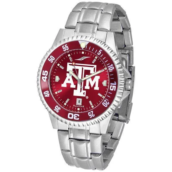 Texas A&M Aggies Mens Competitor AnoChrome Steel Band Watch w/ Colored Bezel