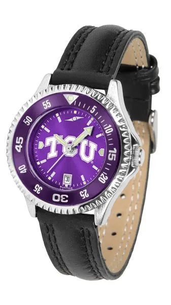 Texas Christian Horned Frogs Ladies Competitor Ano Poly/Leather Band Watch w/ Colored Bezel