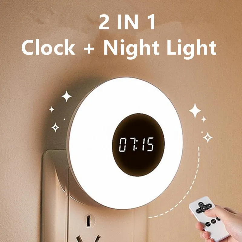 Three Colors 3D Remote Control LED Wall Clock Timing Digital Table Alarm Clock Wall Clock Nightlight For Home Living Room 2#