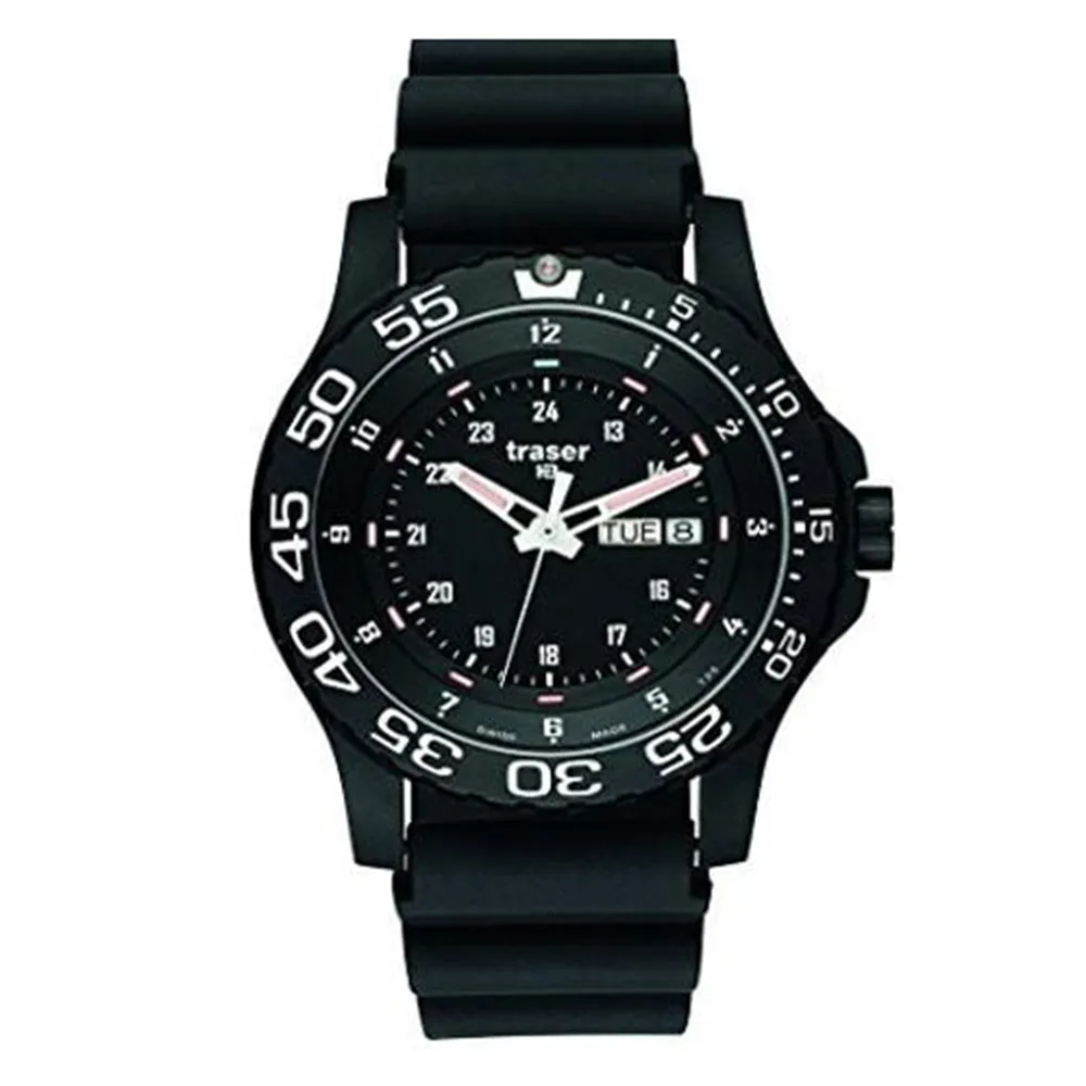 Traser Elite Red Mens rubber3 Band Black Quartz Dial Watch -100378
