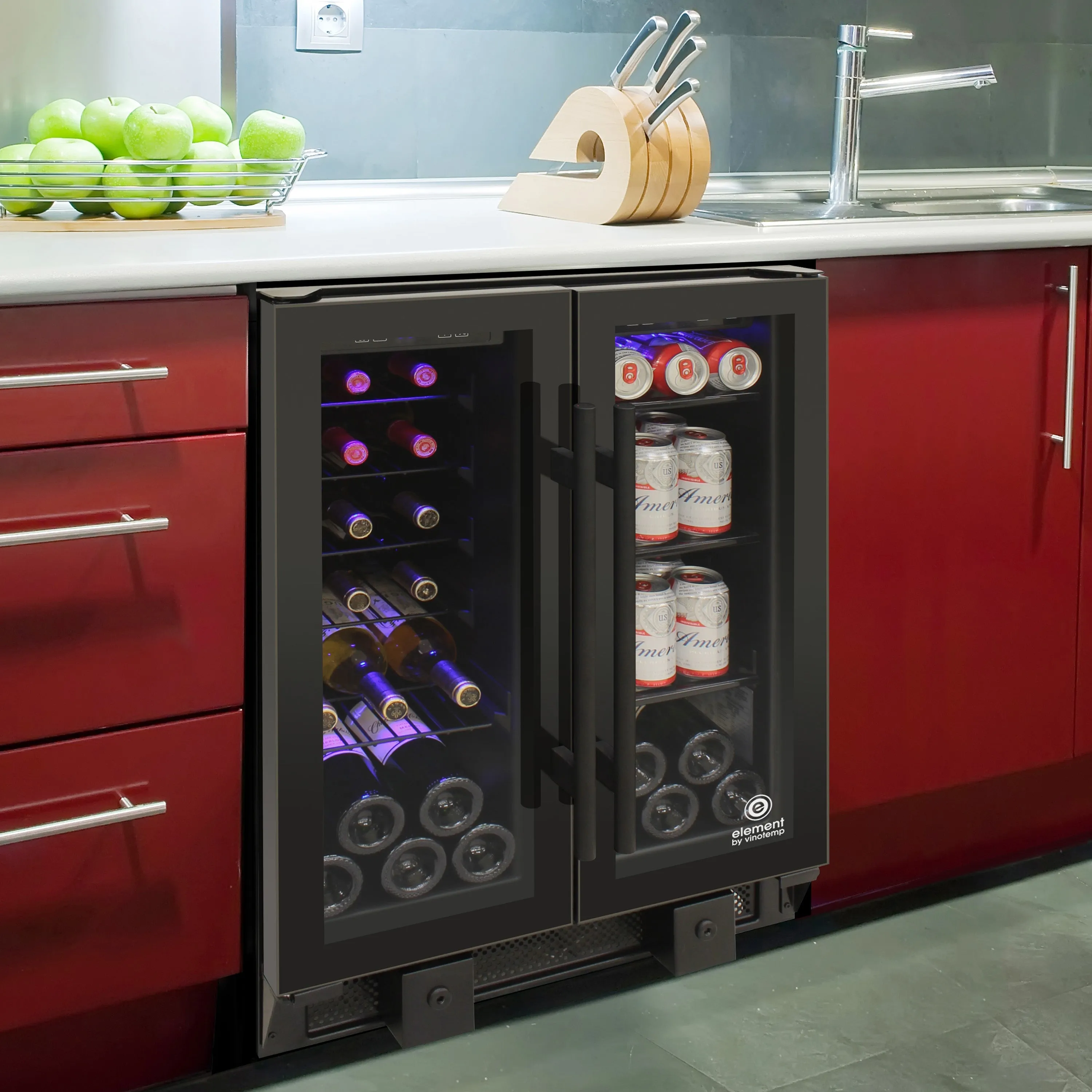 Vinotemp Butler Series Touch Screen Wine and Beverage Cooler with French Doors, in Black
