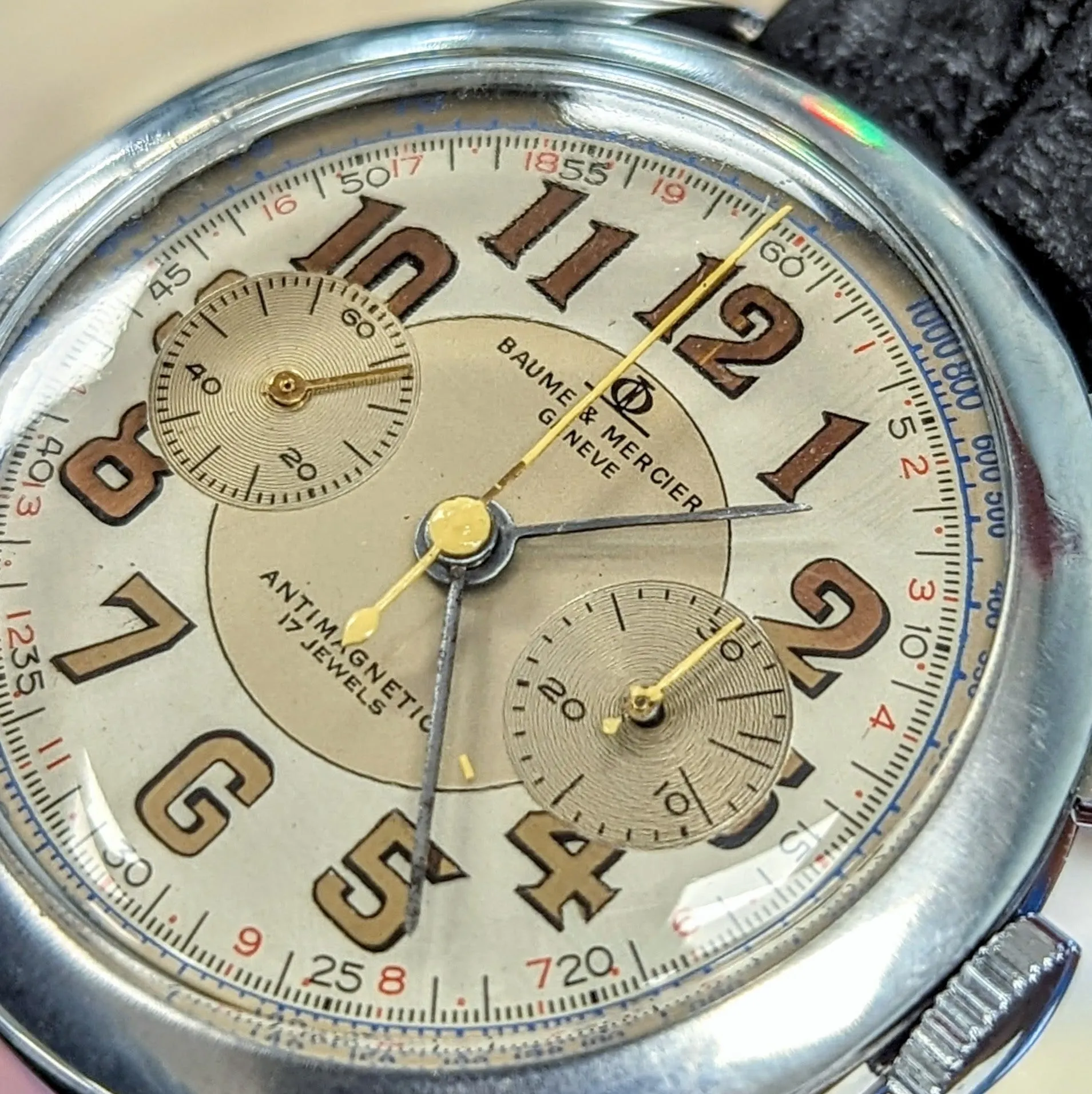 Vintage BAUME & MERCIER Geneve Chronograph Watch Antimagnetic 17 Jewels 39mm Swiss Made