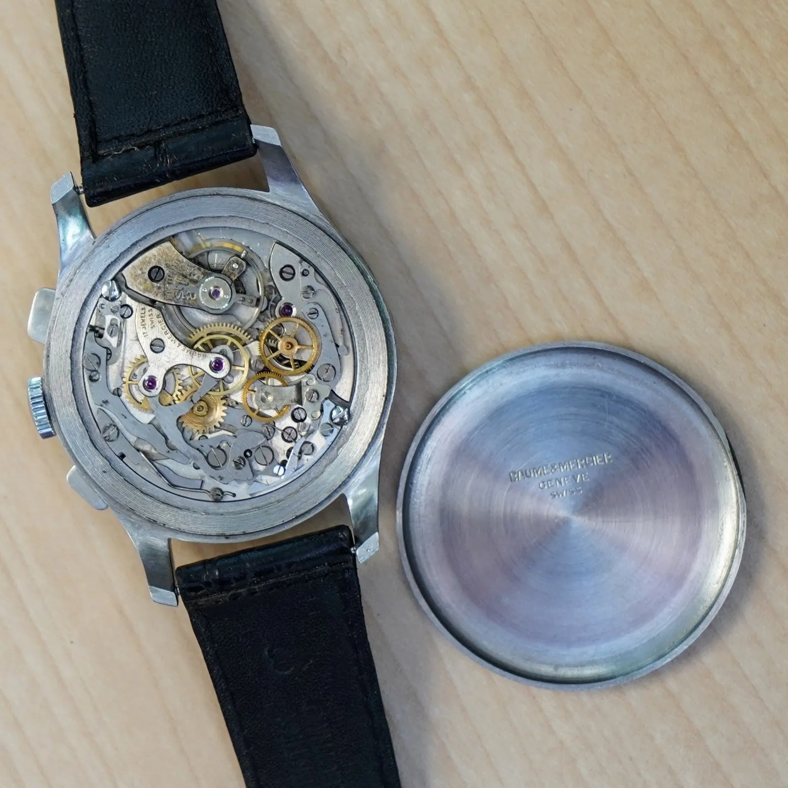 Vintage BAUME & MERCIER Geneve Chronograph Watch Antimagnetic 17 Jewels 39mm Swiss Made