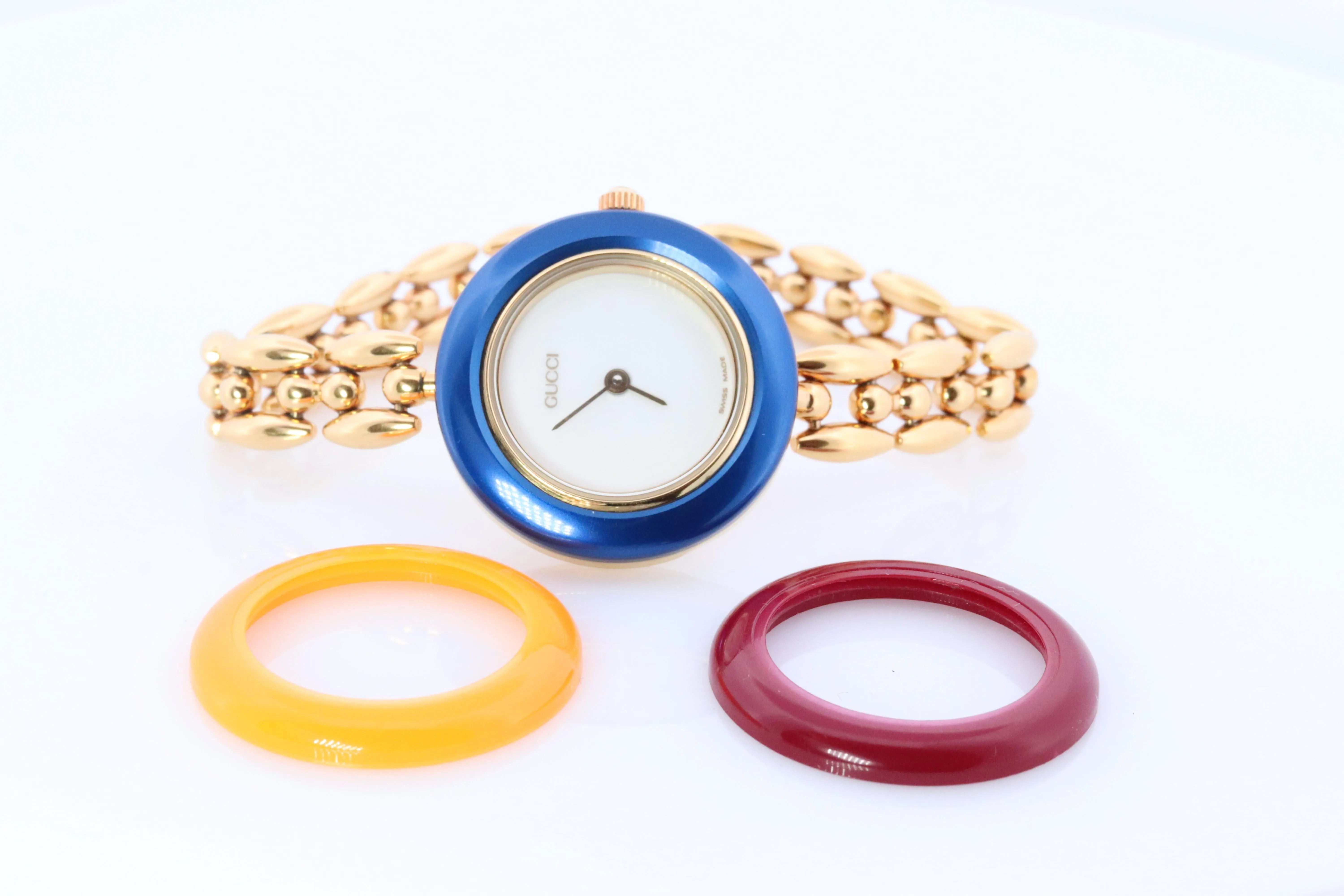 Vintage GUCCI Quartz 11/12.2 Watch. Gucci Multiple BEZEL Ladies Gold wristwatch