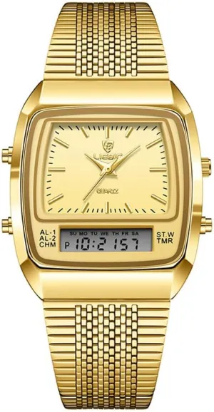 Weicam Unisex Men Women Simple Dual Display Dual Movement Analog Quartz Wristwatch Digital Couple Watches