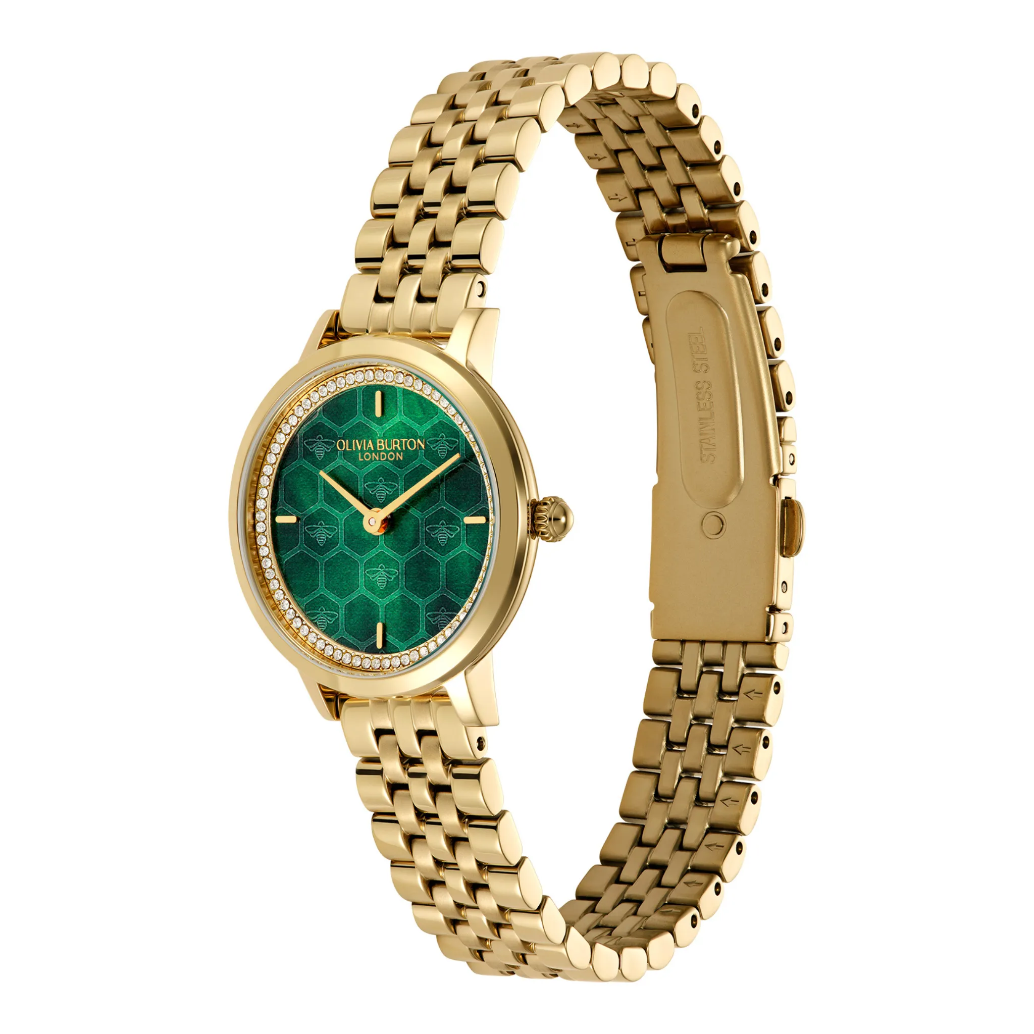 Womens Olivia Burton Gold/Green Ultra Slim Honeycomb Watch