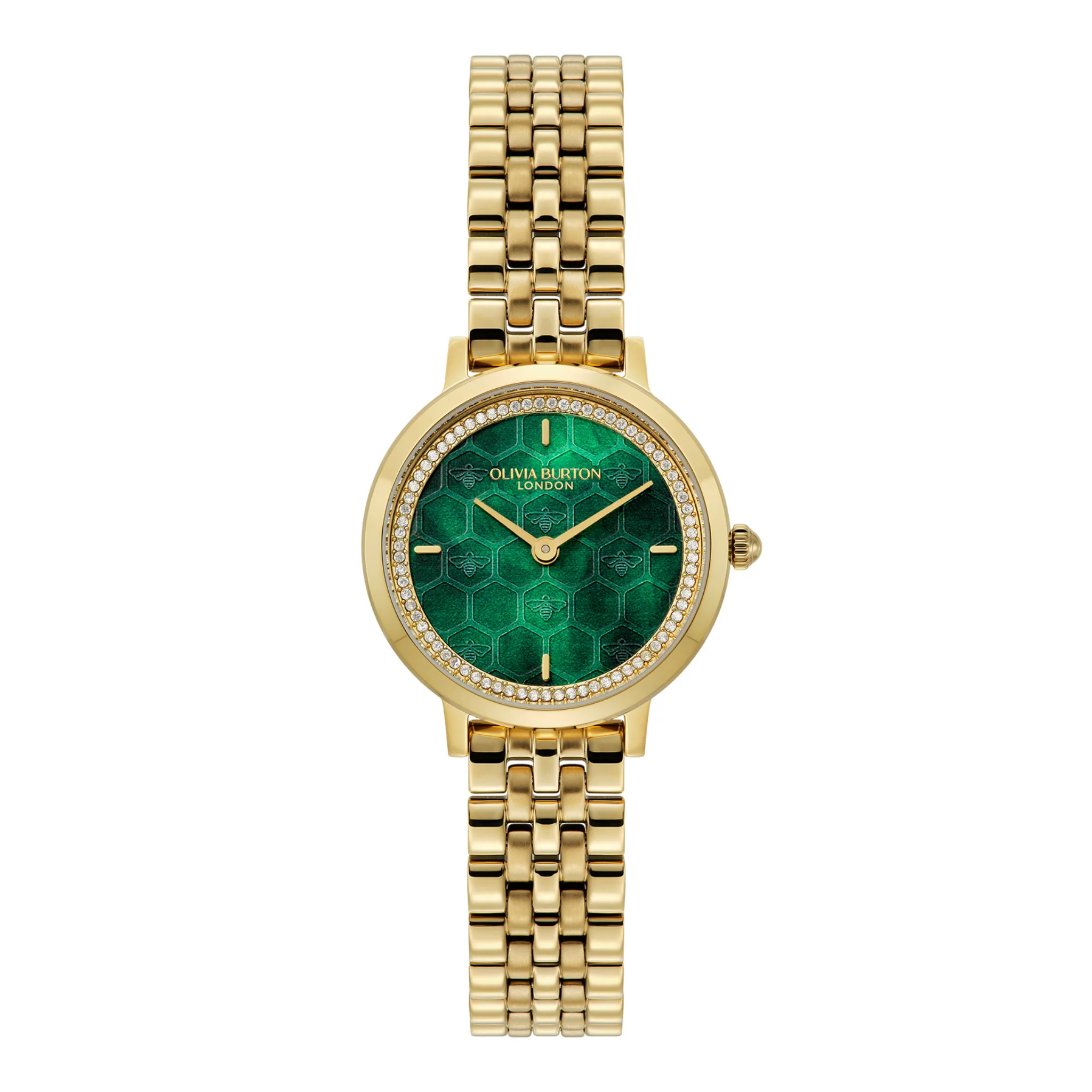 Womens Olivia Burton Gold/Green Ultra Slim Honeycomb Watch