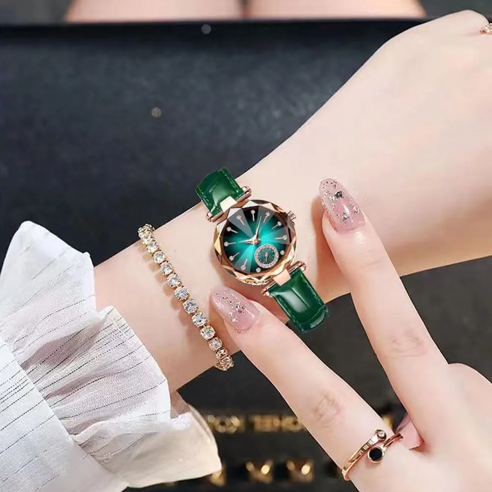 Womens Watches Wholesale Bracelet Elegant Leather Strap Watch Fashion Simulation Creative Diamond Dial Watch Round Dial Analog Quartz Wristwatches