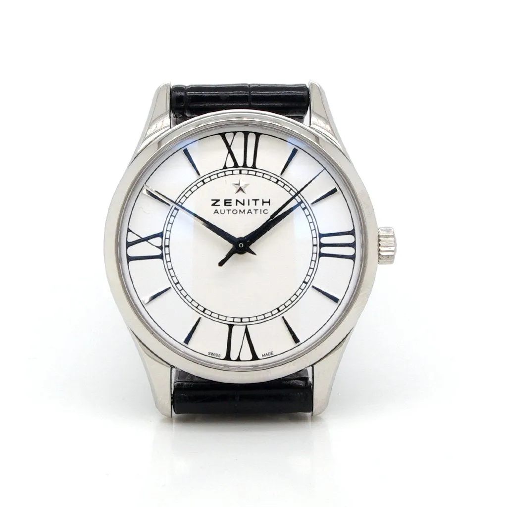 Zenith Ultrathin Stainless Steel Black Leather Strap Ladies Vintage Watch - 2016
